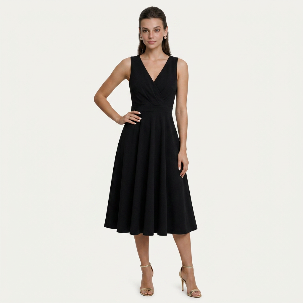 Robe Midi Femme Sans Manches Col Croisé