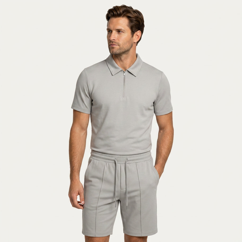 Ensemble Homme Polo Col Zippé Short Cordon Ajustable