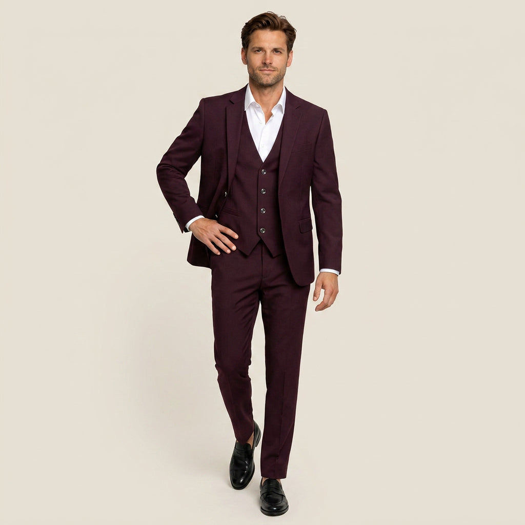 Costume Homme Trois Pièces Revers Crantés Ajusté