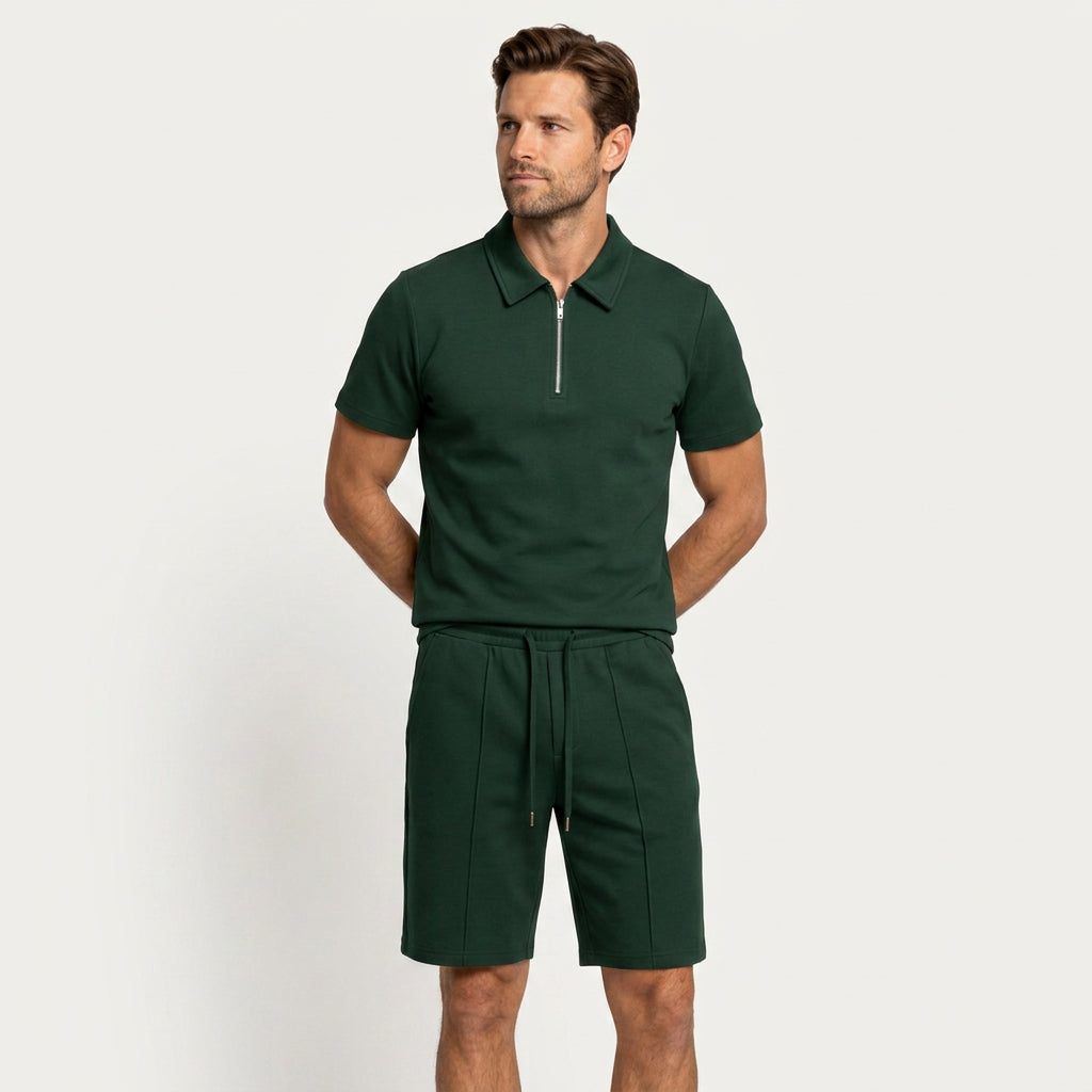 Ensemble Homme Polo Col Zippé Short Cordon Ajustable
