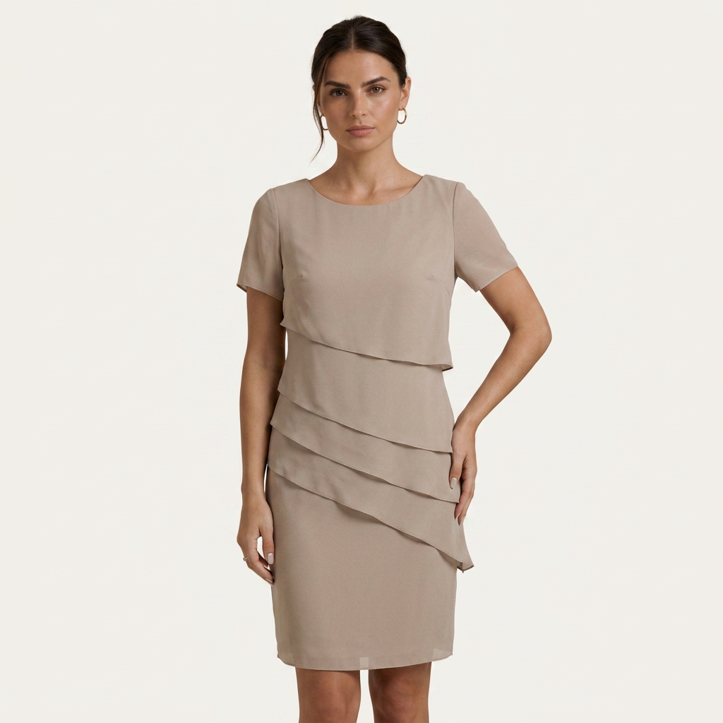 Robe Droite Femme Volants Superposés Manches Courtes