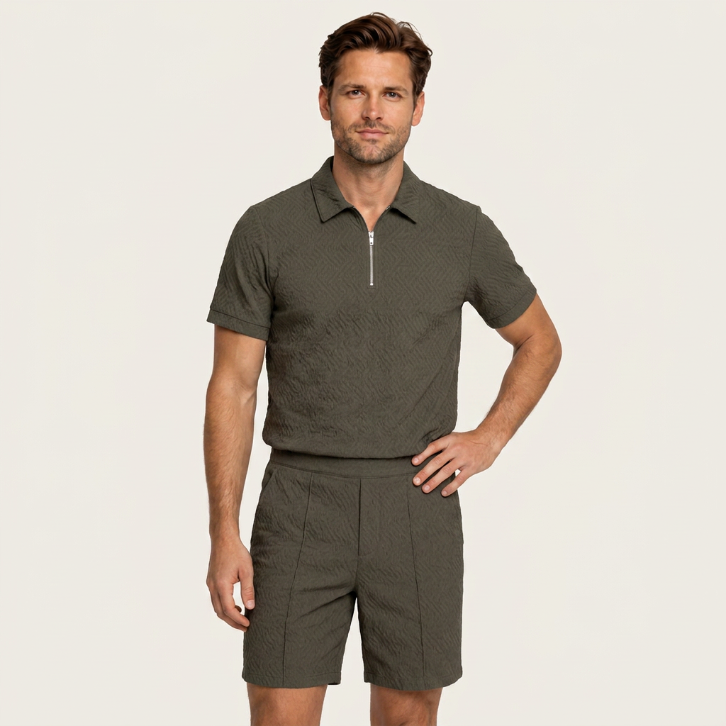 Ensemble Homme Polo Zippé Short Texturé