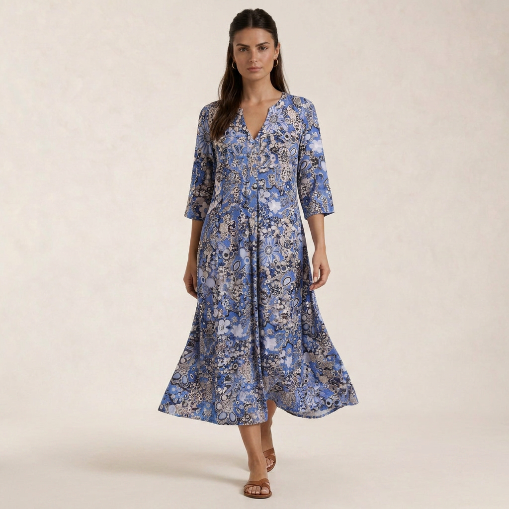 Robe Midi Femme Floral Abstrait Col V