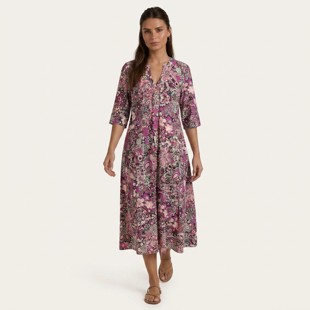 Robe Midi Femme Floral Abstrait Col V