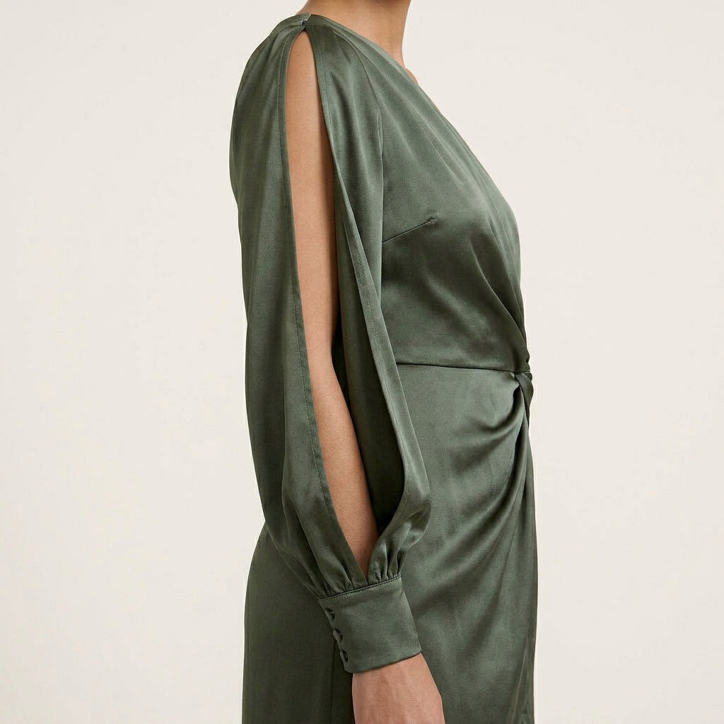 Robe Longue Satinée Femme Une Épaule Fendue