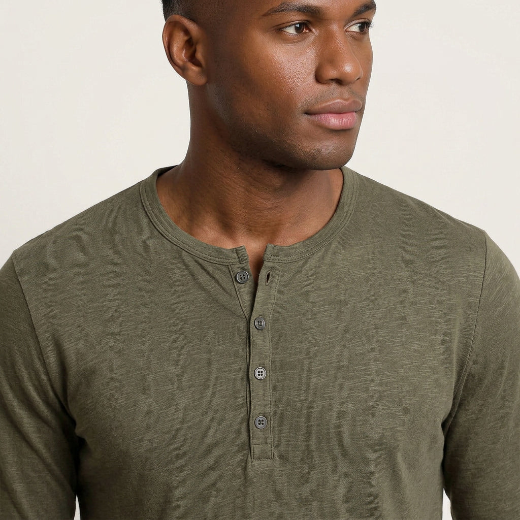 T-shirt Henley Homme Manches Longues Boutonné