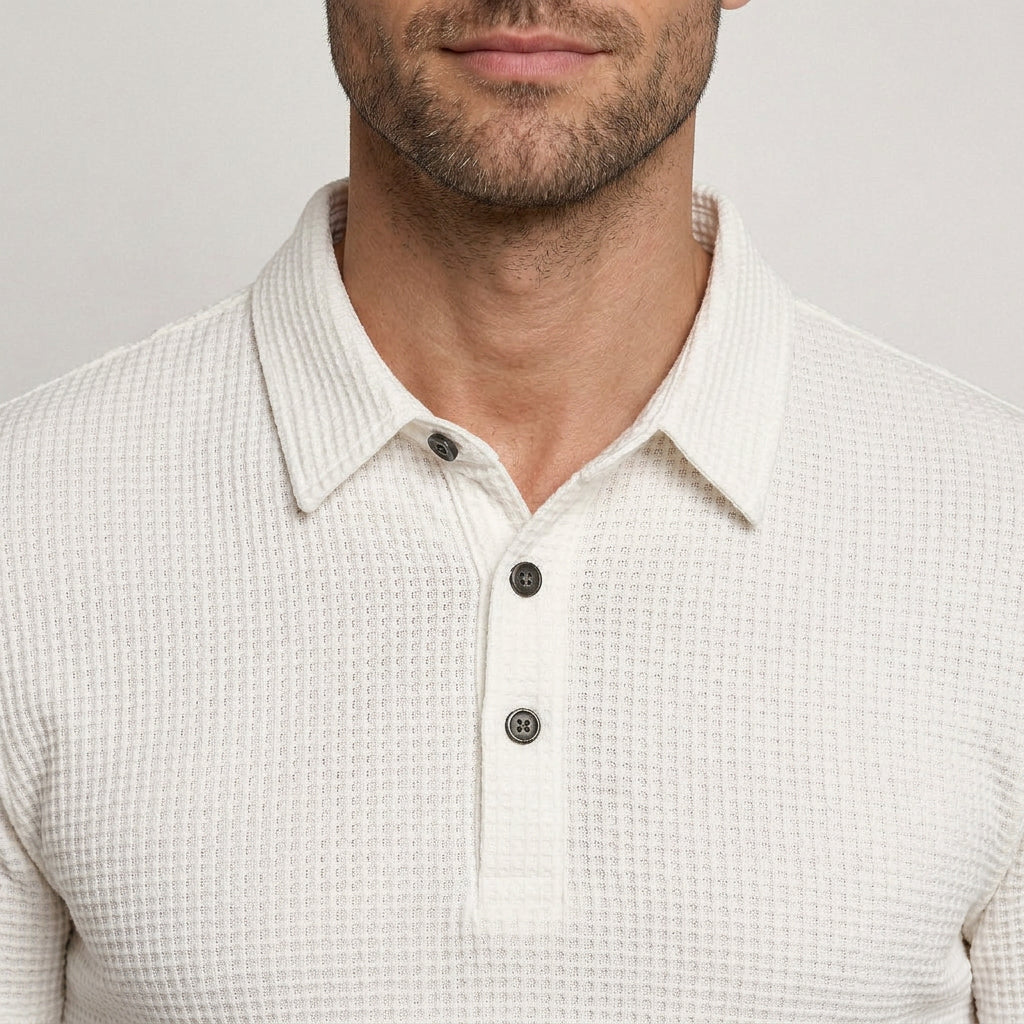 Polo Homme Texturé Manches Courtes Boutonné