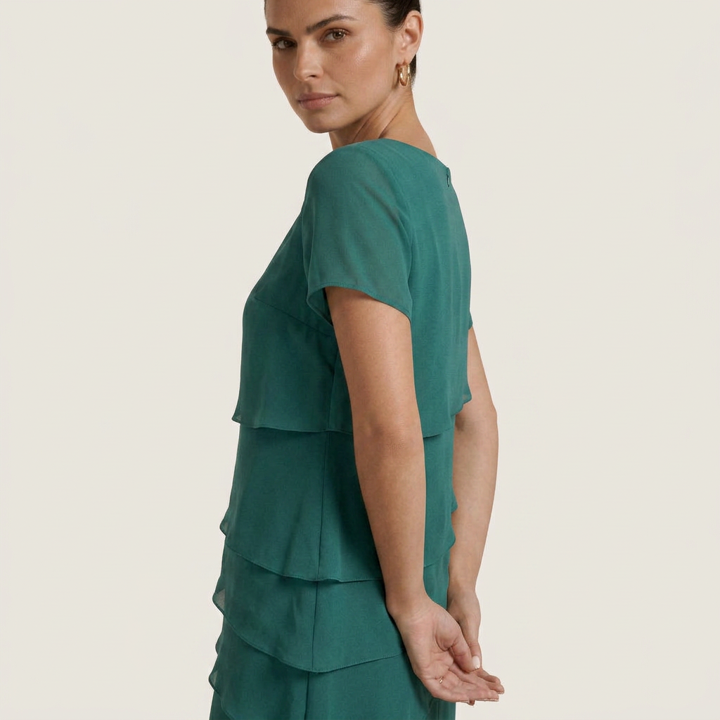 Robe Droite Femme Volants Superposés Manches Courtes