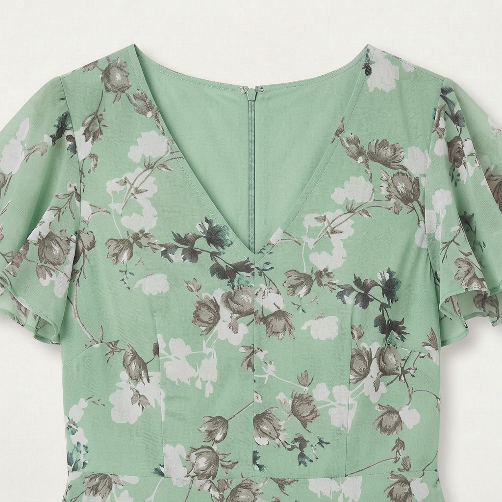 Robe Longue Fleurie Femme Col V Manches Volantes