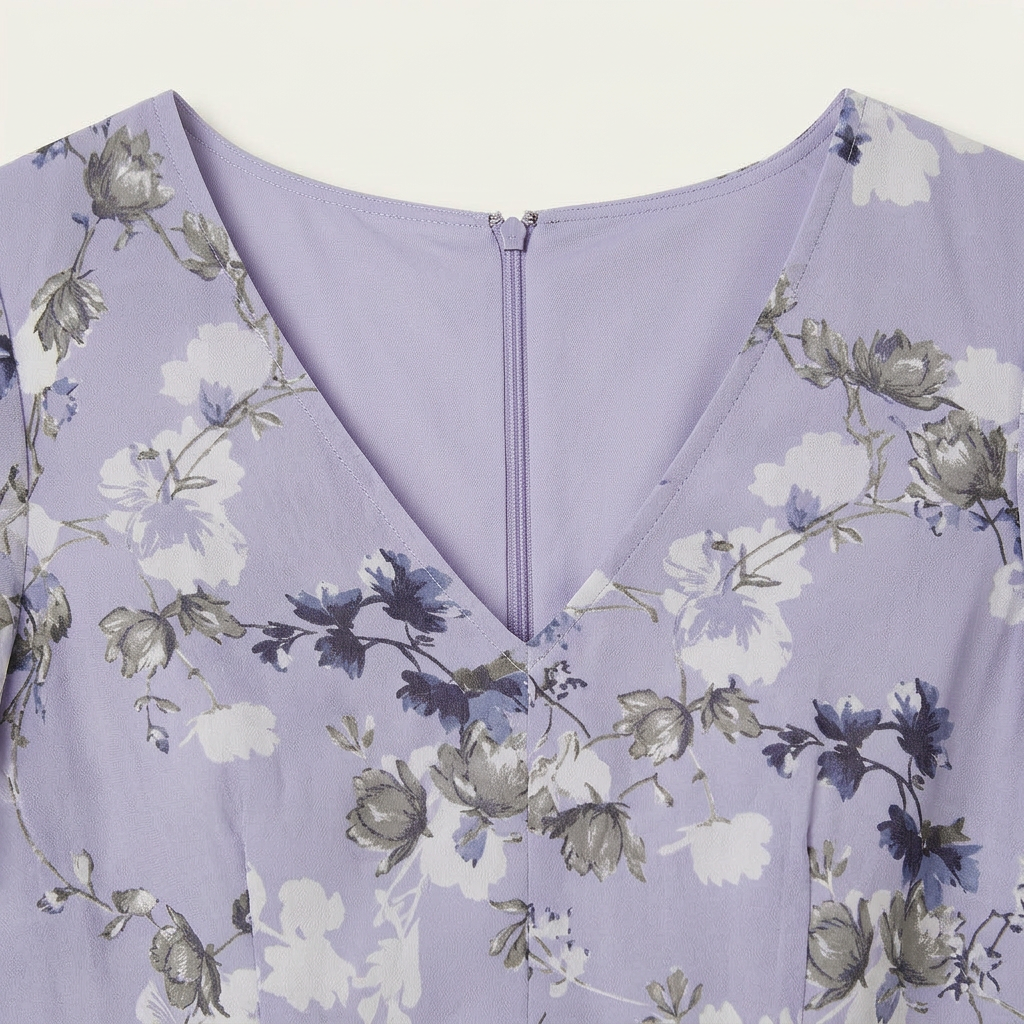 Robe Longue Fleurie Femme Col V Manches Volantes