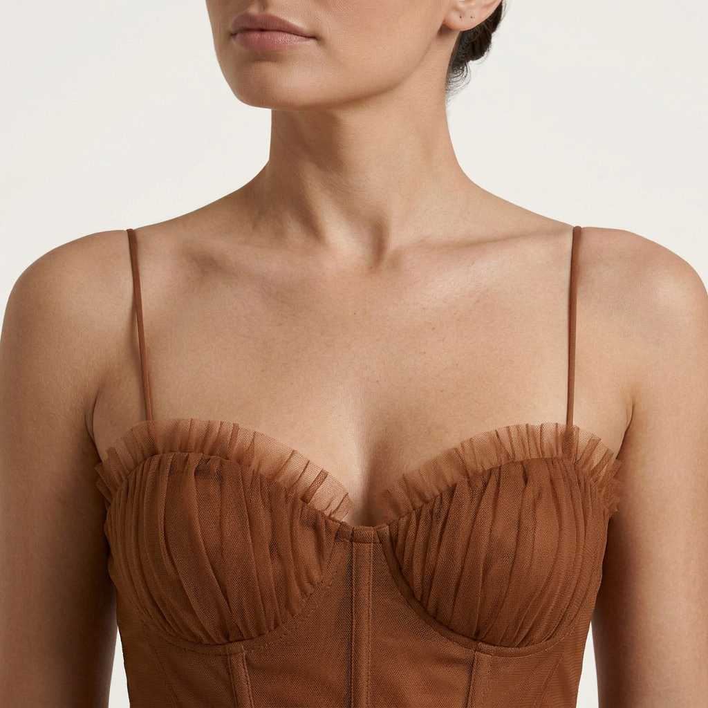 Robe Midi Tulle Femme Bretelles Corsage Structuré