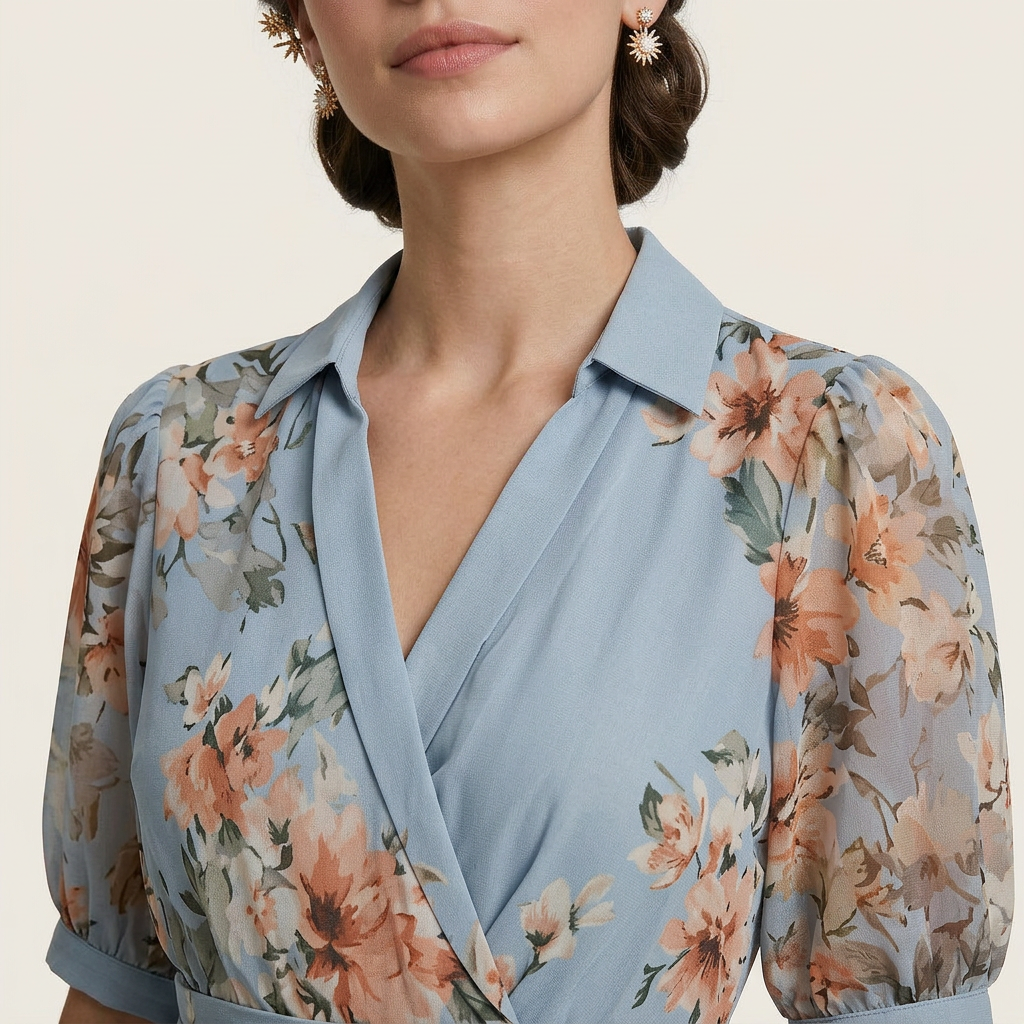 Robe Midi Fleurie Femme Portefeuille Ceinture Nouée