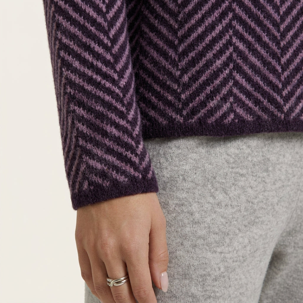Pull Femme Col Montant à Motif Chevron