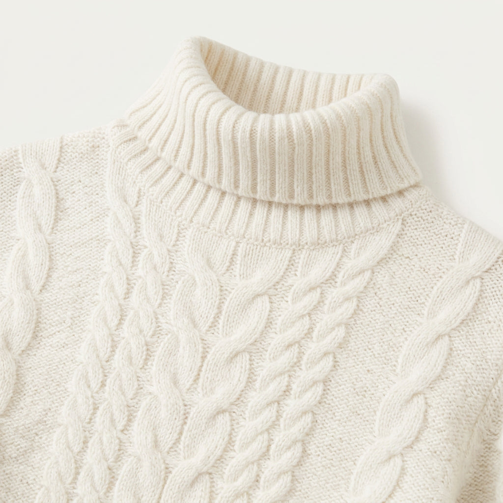 Pull Col Roulé Femme en Maille Torsadée