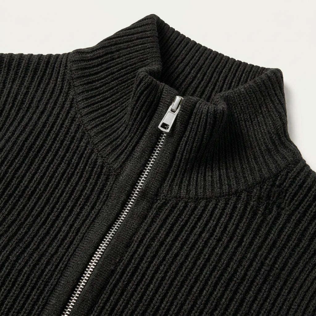 Gilet Homme Zippé en Maille Côtelée Col Montant