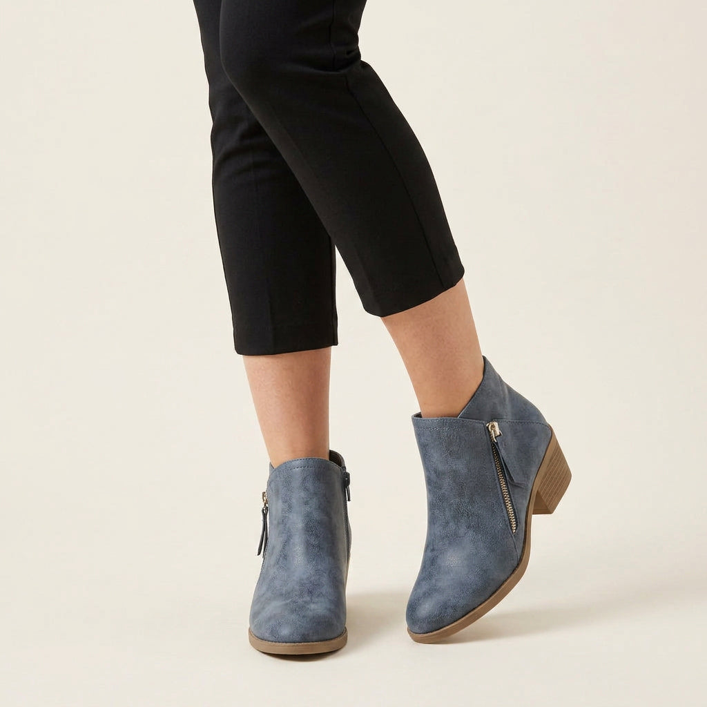 Bottines Femme à Talon Bas et Fermeture Zippée