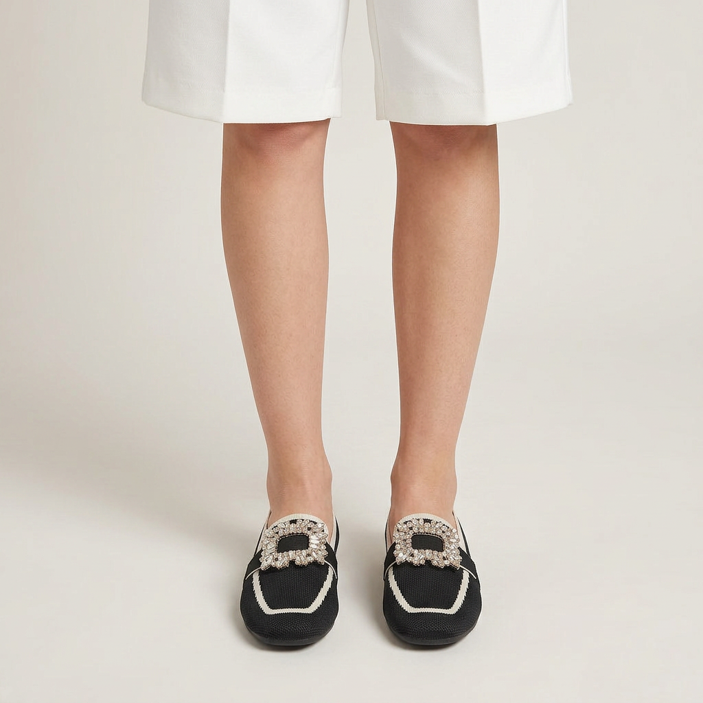 Mocassins Femme Bout Carré Orné Contrasté