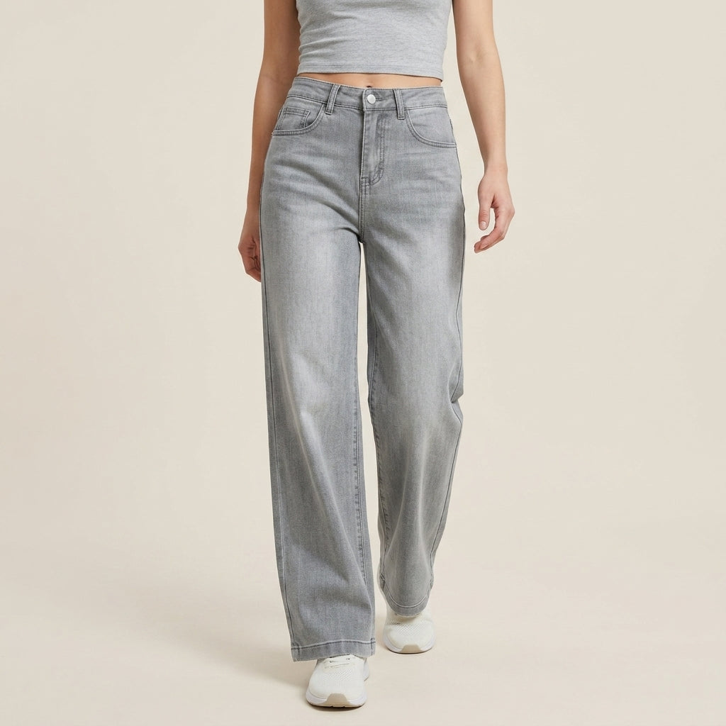 Jean Large Femme Taille Haute En Denim Léger