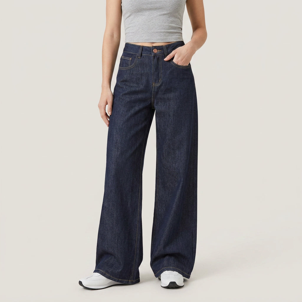 Jean Large Femme Taille Haute En Denim Léger