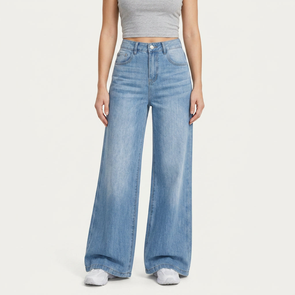Jean Large Femme Taille Haute En Denim Léger