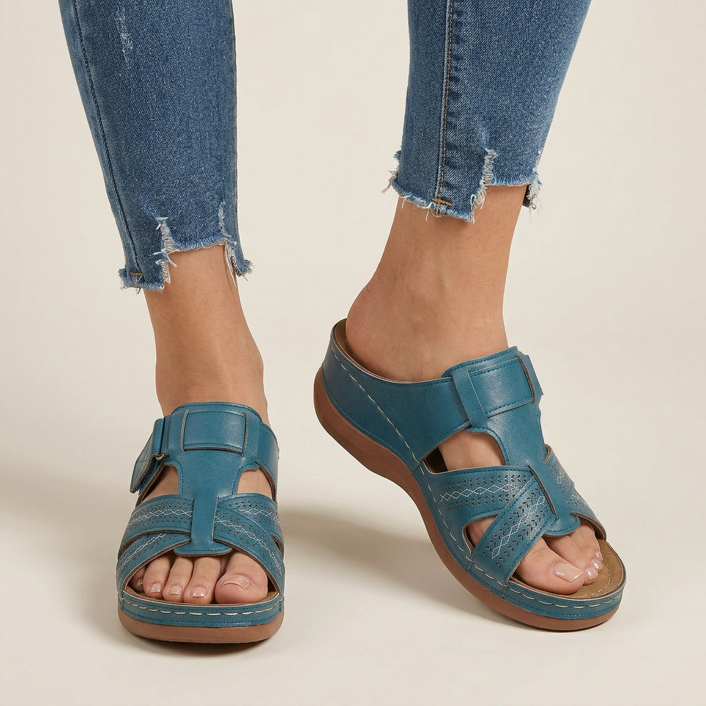 Sandales Compensées Femme Brides Ajourées Design Ouvert