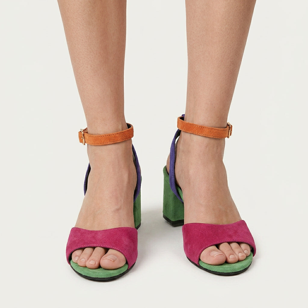 Sandales Femme Color Block Talon Bout Ouvert
