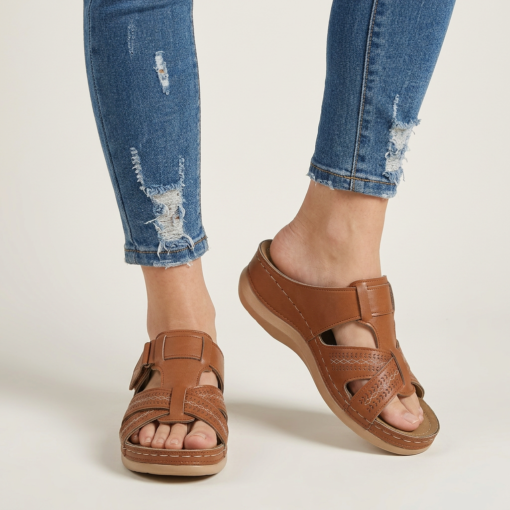 Sandales Compensées Femme Brides Ajourées Design Ouvert