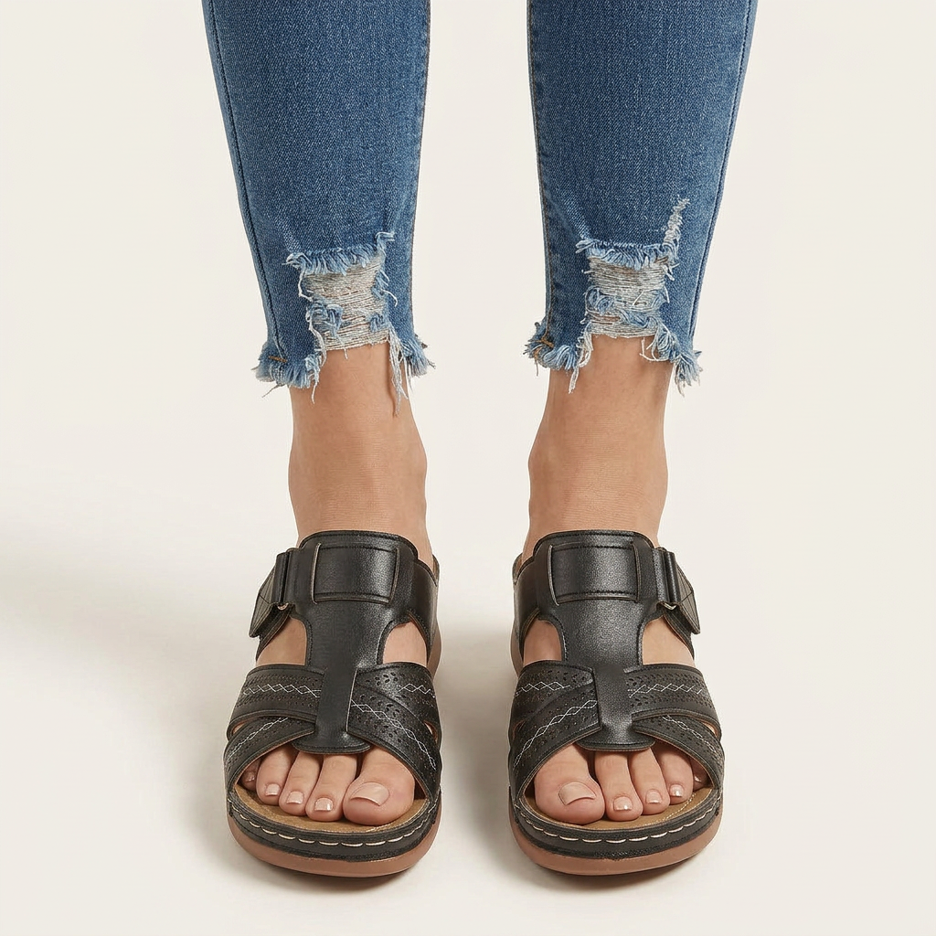 Sandales Compensées Femme Brides Ajourées Design Ouvert