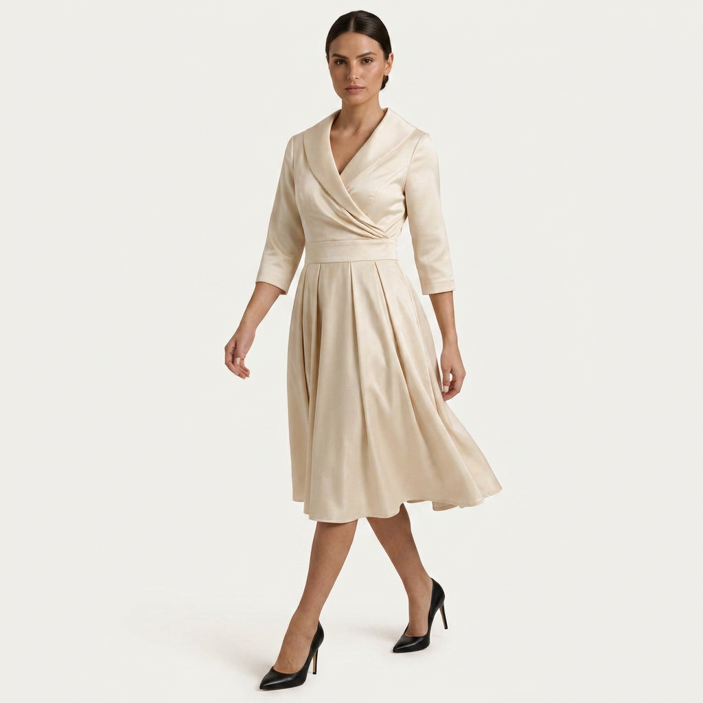 Robe Midi Portefeuille Femme Col Châle Manches 3/4