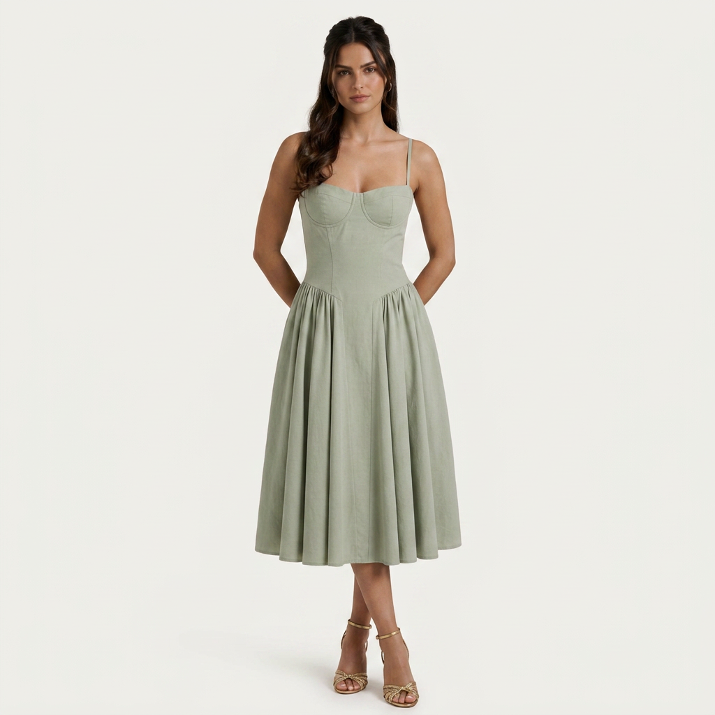 Robe Midi Femme Décolleté Cœur Bretelles Fines