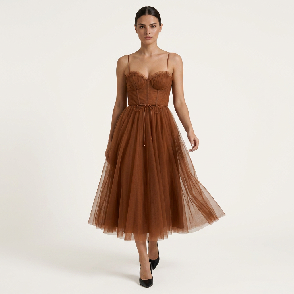 Robe Midi Tulle Femme Bretelles Corsage Structuré