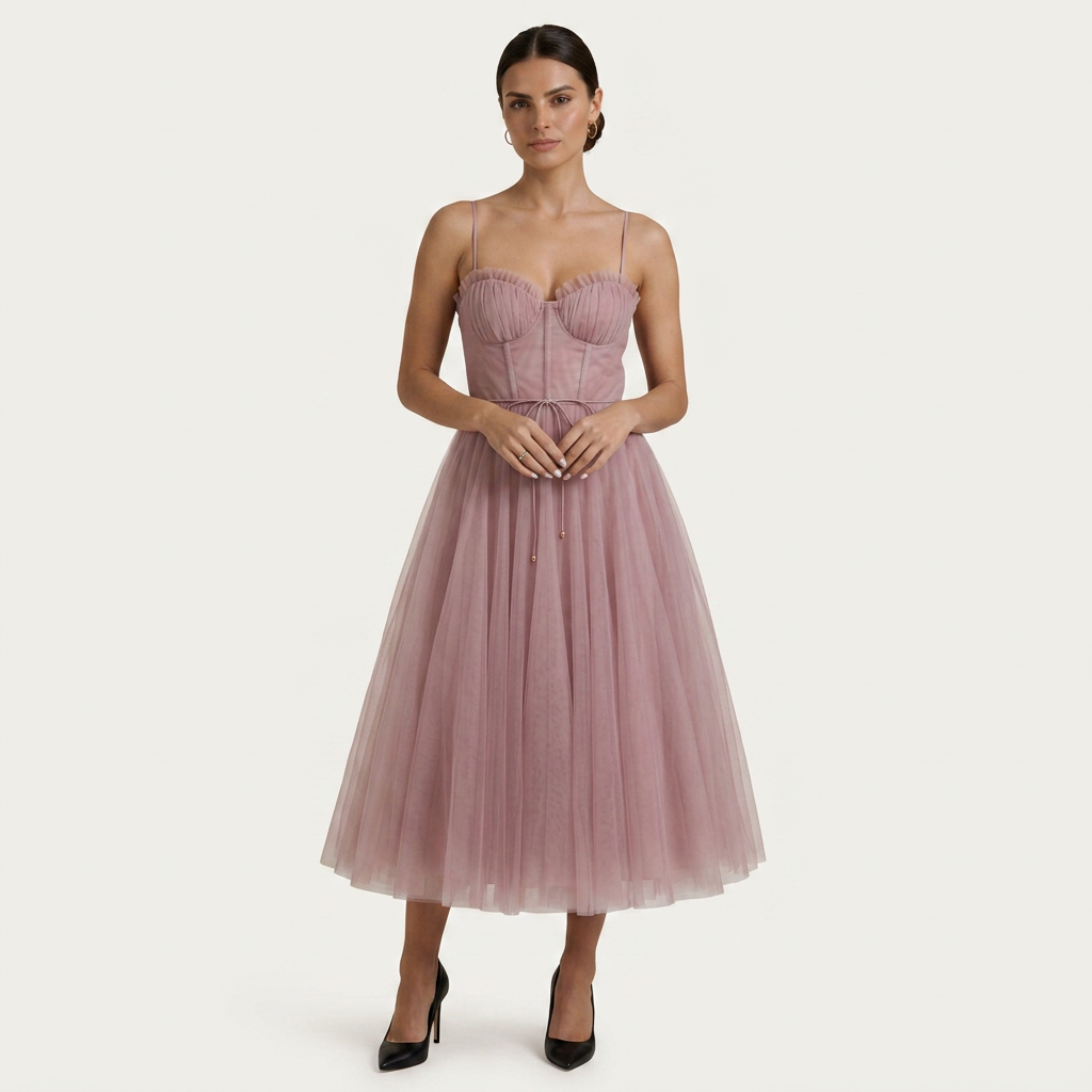 Robe Midi Tulle Femme Bretelles Corsage Structuré