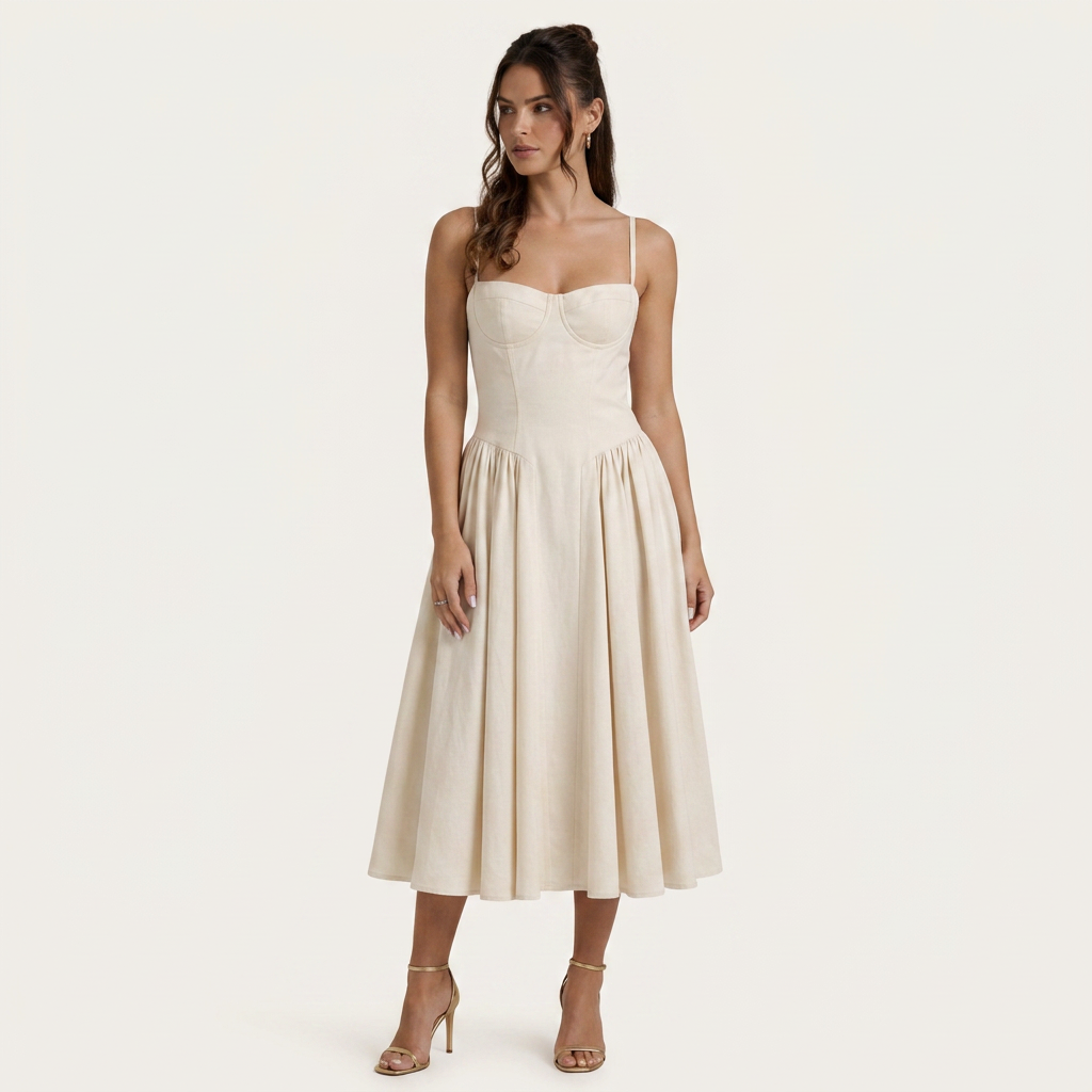Robe Midi Femme Décolleté Cœur Bretelles Fines