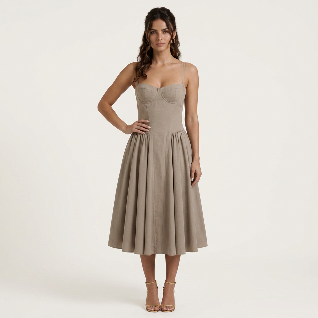 Robe Midi Femme Décolleté Cœur Bretelles Fines