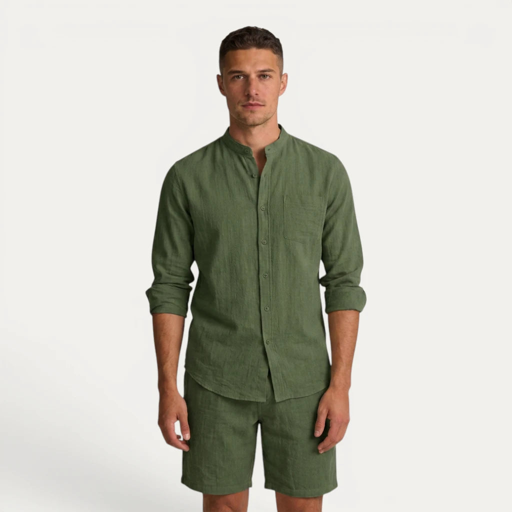 Ensemble Homme Col Mao Short Décontracté Été