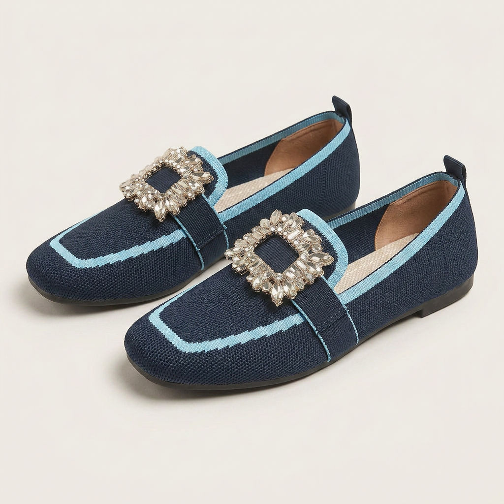 Mocassins Femme Bout Carré Orné Contrasté