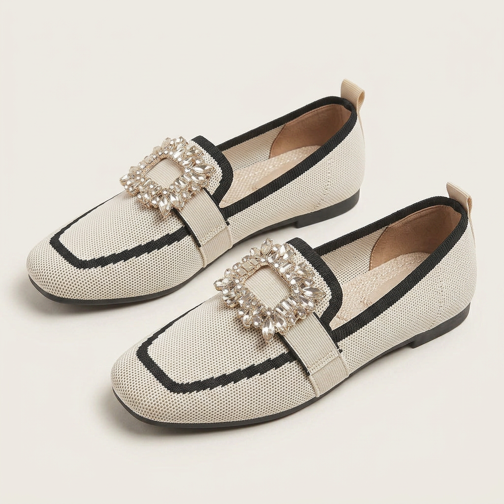 Mocassins Femme Bout Carré Orné Contrasté