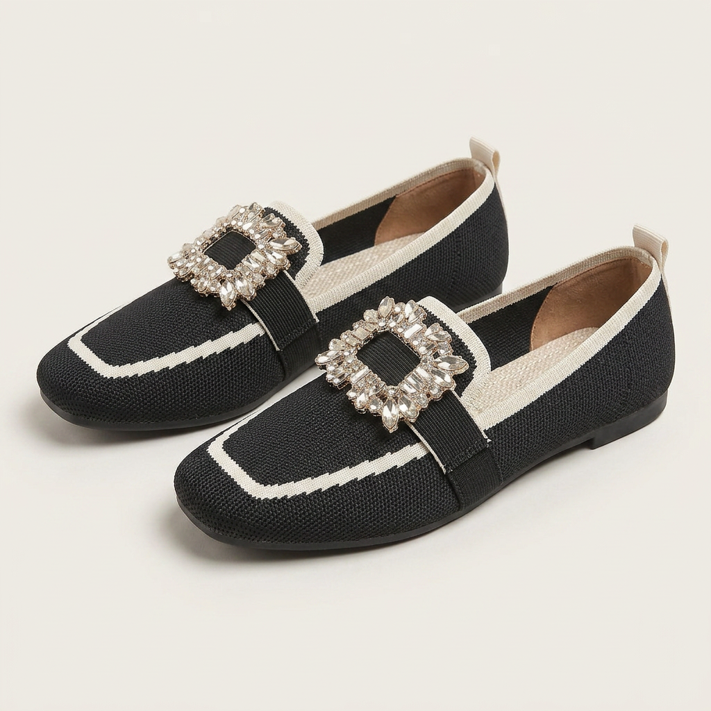 Mocassins Femme Bout Carré Orné Contrasté