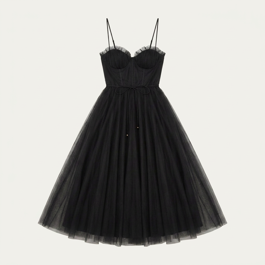 Robe Midi Tulle Femme Bretelles Corsage Structuré