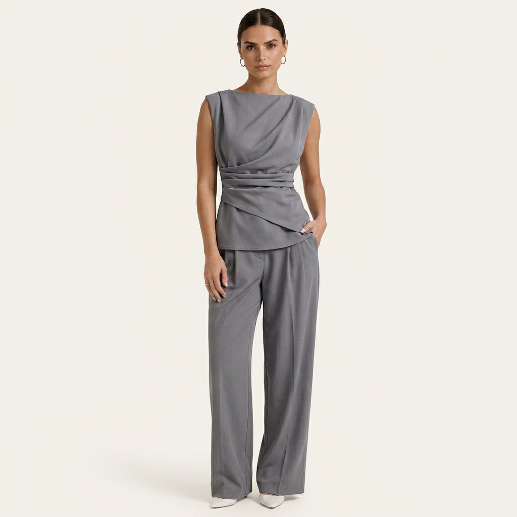 Ensemble Femme Haut Drapé Pantalon Large