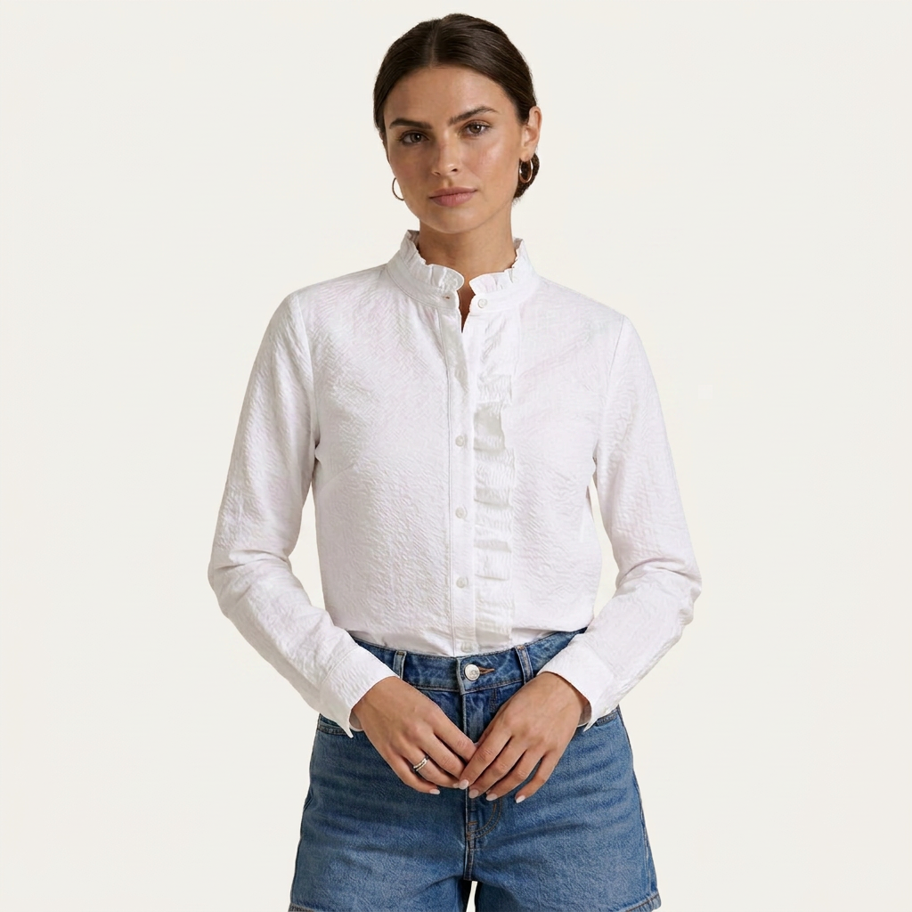 Chemisier Femme Rayé À Volants Boutonné