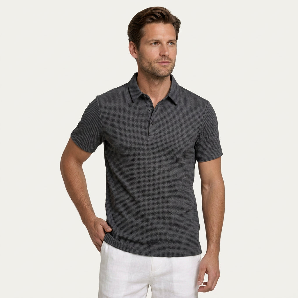 Polo Homme Texturé Manches Courtes Boutonné