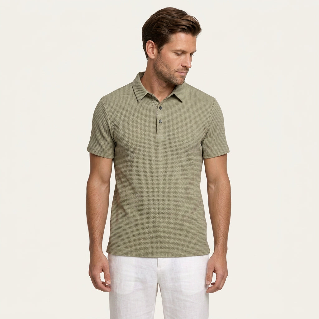 Polo Homme Texturé Manches Courtes Boutonné