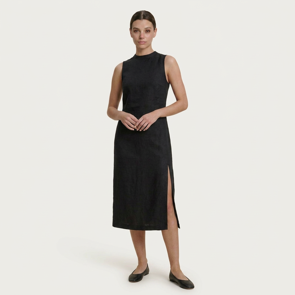 Robe Midi Sans Manches Femme Fente Latérale