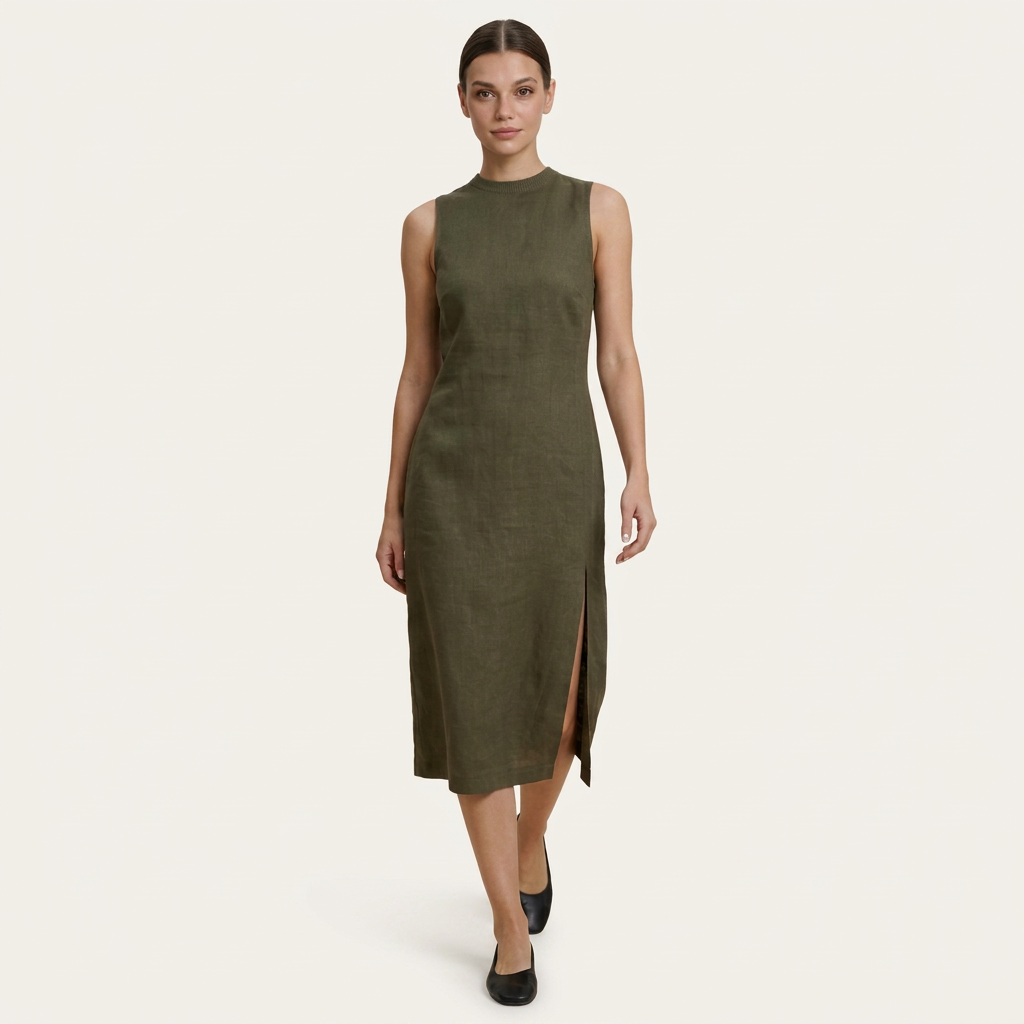 Robe Midi Sans Manches Femme Fente Latérale