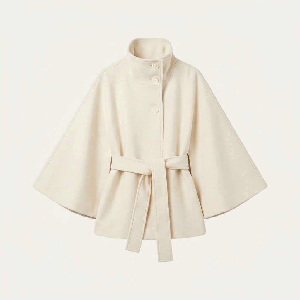 Manteau Court Femme Style Cape Ceinturé