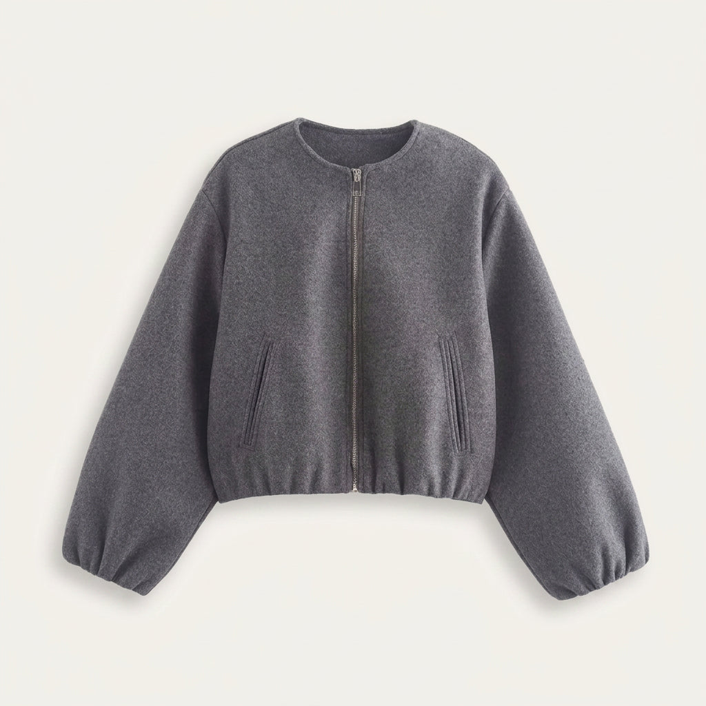 Veste Courte Femme Zippée à Col Rond