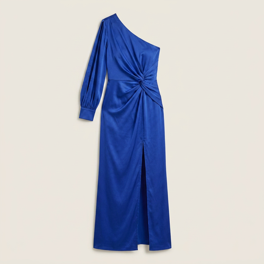 Robe Longue Satinée Femme Une Épaule Fendue