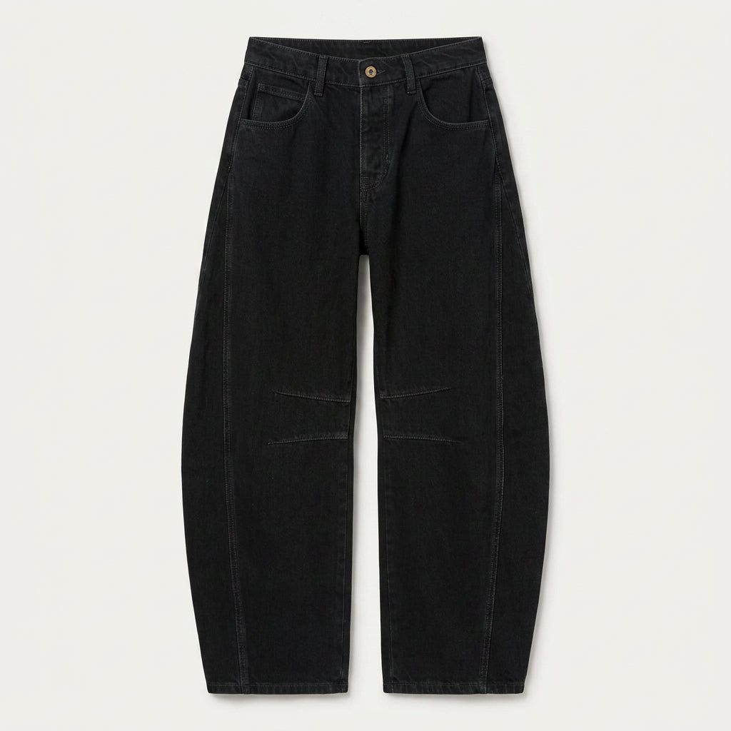 Jean Barrel Femme Denim Délavé Coutures Structurées