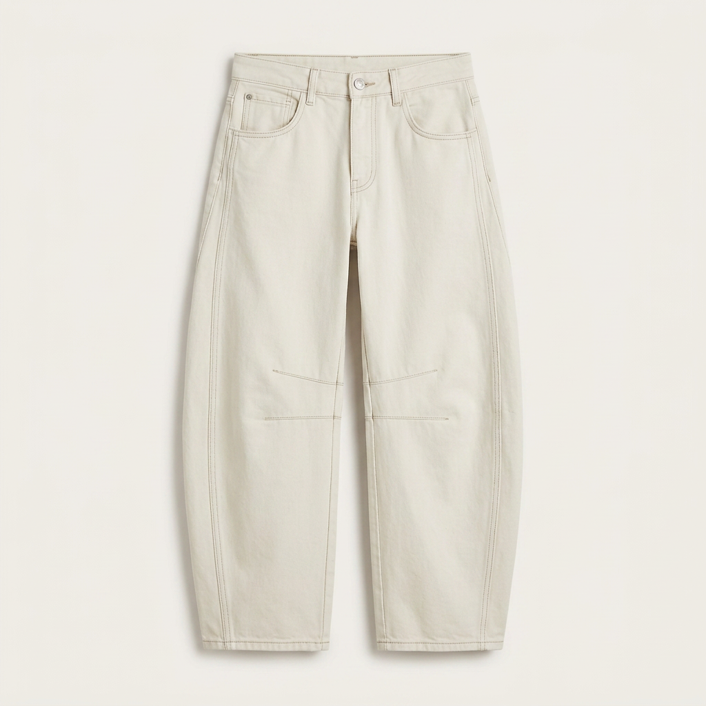 Jean Barrel Femme Denim Délavé Coutures Structurées